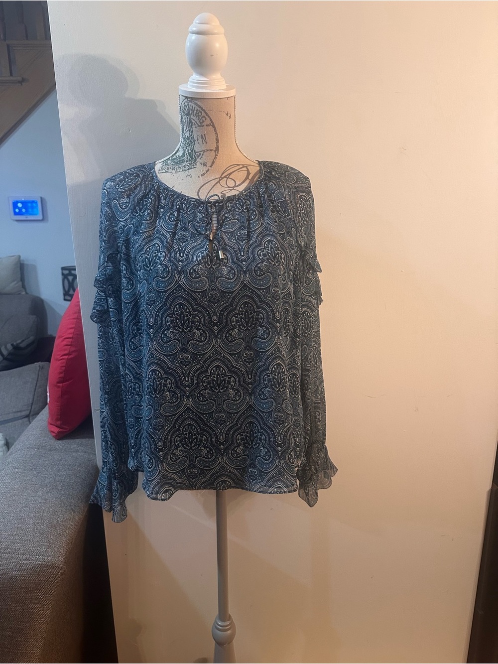 Joie Blue Patterned Long Sleeve Blouse